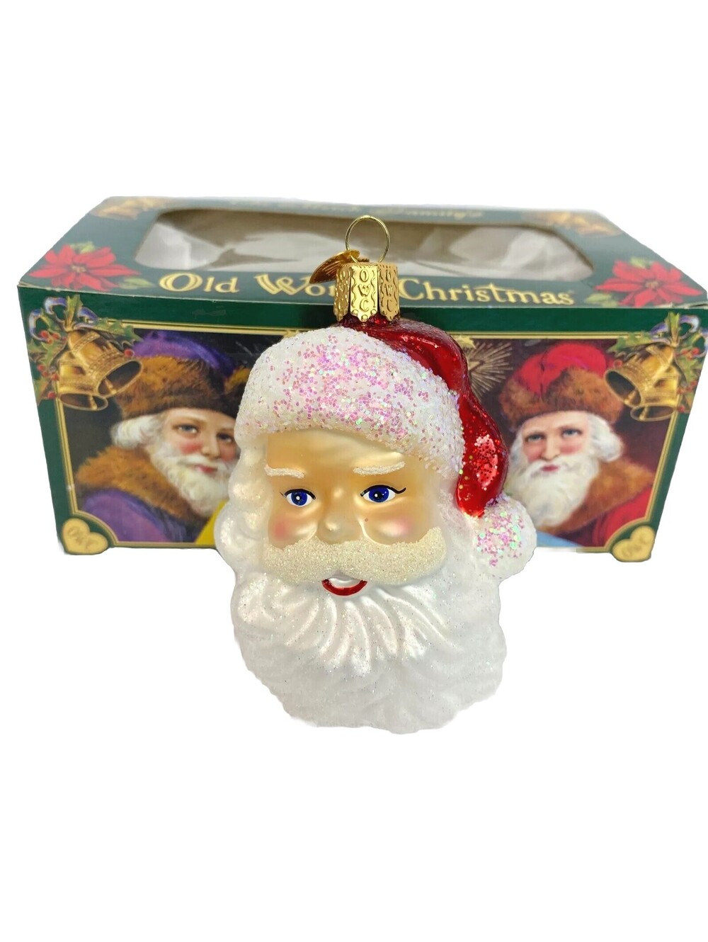 Old World Christmas Mid-Century Santa Head Glass Ornament Boxed